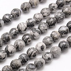 Map Stone Natural Map Stone/Picasso Stone/Picasso Jasper Beads Strands, Faceted, Round, 8mm, Hole: 1mm, about 46pcs/strand, 15.75 inch