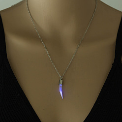 Purple Alloy Pepper Locket Pendant Necklace with Synthetic Luminaries Stone, Glow In The Dark Jewelry for Women, Purple, 20.28 inch(51.5cm)