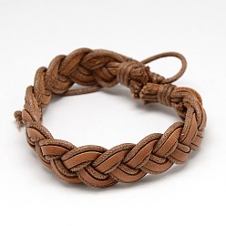 Chocolate Trendy Unisex Casual Style Braided Waxed Cord and Leather Bracelets, Chocolate, 58mm
