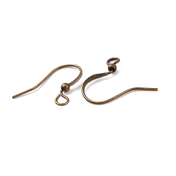 Antique Bronze Brass French Earring Hooks, Flat Earring Hooks, Nickel Free, with Beads and Horizontal Loop, Antique Bronze, 15mm, Hole: 2mm, 21 Gauge, Pin: 0.7mm