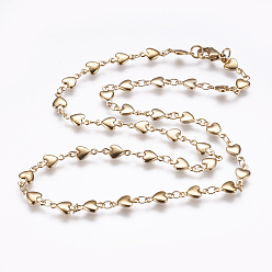 Golden 304 Stainless Steel Chain Necklaces, with Lobster Claw Clasps, Ion Plating (IP), Heart, Golden, 17.9 inch(45.5cm)