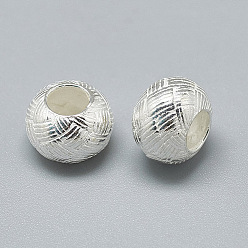 Argent 925 sterling perles européennes argent, Perles avec un grand trou   , rondelle, argenterie, 9.5x6.5mm, Trou: 4mm
