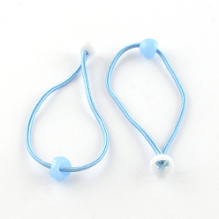 Light Sky Blue Hair Accessories Elastic Fibre Hair Ties, Ponytail Holder, with Acrylic Beads, Light Sky Blue, 170x2mm, about 100pcs/bundle