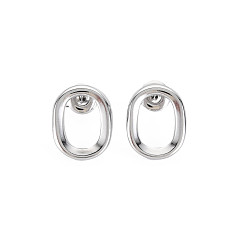 Stainless Steel Color 304 Stainless Steel Hollow Oval Stud Earrings for Woman, Stainless Steel Color, 15x12mm, Pin: 0.7mm