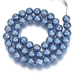 Bleu Brins de perles de pierre de lave naturelle galvanisées, ronde, cahoteuse, bleu, 8.5mm, Trou: 1mm, Environ 47 pcs/chapelet, 15.35 pouce (39 cm)