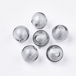 Dark Gray Handmade Blown Glass Beads, Round, Dark Gray, 14x14mm, Hole: 1~2mm