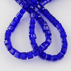 Blue Glass Bead Strands, Faceted, Cube, Blue, 6x6x6mm, Hole: 1mm, about 100pcs/strand, 22 inch