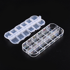White Plastic Bead Containers, Flip Top Bead Storage, Jewelry Box for Nail Art Decoration, 12 Compartments, White, 13x5x1.5cm
