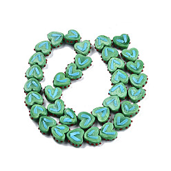 Medium Sea Green Opaque Handmade Bumpy Lampwork Beads Strands, Heart, Medium Sea Green, 14.5~15.5x17~18x6.5~7.5mm, Hole: 1.5mm, about 35pcs/strand, 19.49 inch(49.5cm)