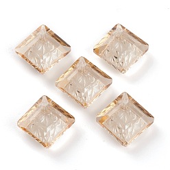 Golden Shadow Embossed Glass Rhinestone Pendants, Abnormity Embossed Style, Rhombus, Faceted, Golden Shadow, 13x13x5mm, Hole: 1.2mm, Diagonal Length: 13mm, Side Length: 10mm