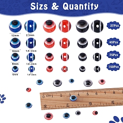 Mixed Color 297Pcs 5 Sizes Round Evil Eye Resin Beads, Mixed Color, 6~12x5~11mm, Hole: 1.5~2mm