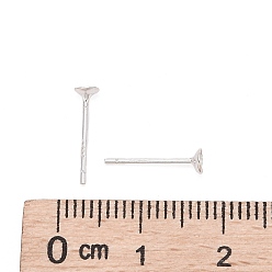 Silver 925 Sterling Silver Ear Stud Findings, Earring Posts with 925 Stamp, Silver, 12mm, Tray: 3mm, Pin: 0.8mm
