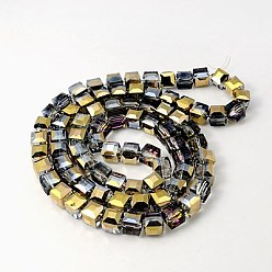 Slate Blue Electorplated Glass Beads, Rainbow Plated, Faceted, Cube, Slate Blue, 9x9x9mm, Hole: 1mm