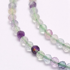 Fluorite Natural Fluorite Beads Strands, Faceted, Round, 3mm, Hole: 0.5mm, about 132pcs/strand, 15.5 inch(39.5cm)