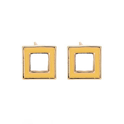 Mixed Color Brass with Enamel Earring Findings, with Loop, Nickel Free, Square, Golden, Mixed Color, 11x11mm, Hole: 0.9mm, Pin: 0.6mm