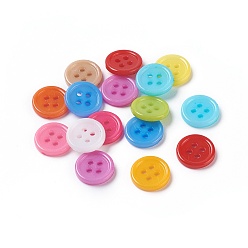Mixed Color Acrylic Sewing Buttons, Plastic Shirt Buttons for Costume Design, 4-Hole, Dyed, Flat Round, Mixed Color, 12x2mm, Hole: 1mm