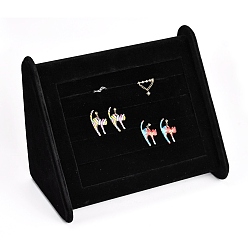 Black Cuboid Wood Jewelry Ring Display Stands, Covered with Velvet, with Sponge, Black, 22.5x10x14cm