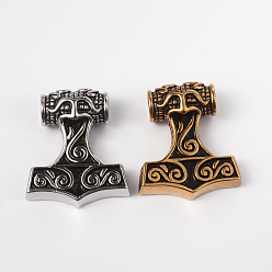 Mixed Color Thor's Hammer 316 Surgical Stainless Steel Pendants, Mixed Color, 46x39x15mm, Hole: 9mm