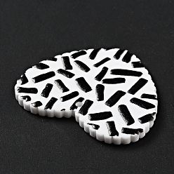 Noir Pendentifs acryliques imprimés, coeur avec motif de colonne, noir, 26x31.5x2mm, Trou: 1.5mm