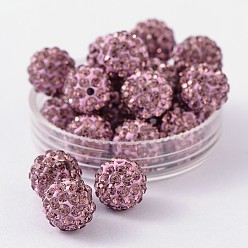 Light Amethyst Polymer Clay Rhinestone Beads, Grade A, Round, PP15, Light Amethyst, 10mm, Hole: 1.8~2mm, 6 Rows Rhinestone, PP15(2.1~2.2mm)
