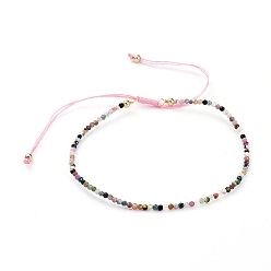Tourmaline Braided Bead Bracelets, with Natural Tourmaline Beads and Golden Plated Brass Beads and Braided Nylon Thread, 55~86mm