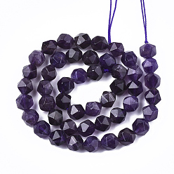 Amethyst Natural Amethyst Beads Strands, Star Cut Round Beads, Faceted, 6~7x5~6mm, Hole: 1mm, about 64~66pcs/strand, 15.3 inch