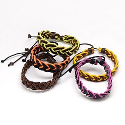 Mixed Color Trendy Unisex Casual Style Braided Waxed Cord and Leather Bracelets, Mixed Color, 58mm