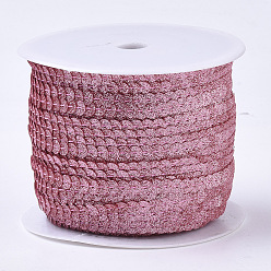 Hot Pink Ornament Accessories Plastic Paillette Bead Strands, with Glitter Powder, Sequins Trim, Flat Round, Hot Pink, 6x0.3mm, Hole: 1.2mm, about 100yards/roll