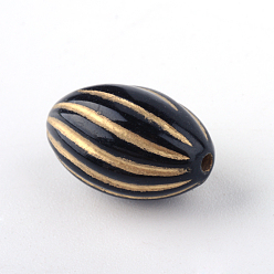 Black Oval Plating Acrylic Beads, Golden Metal Enlaced, Black, 14.5x9mm, Hole: 1.5mm, about 757pcs/500g