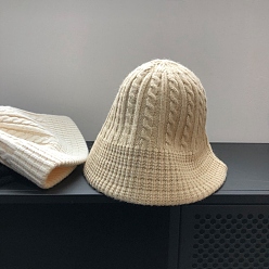 Blé Chapeau cloche en tricot de fibres de polyacrylonitrile, bonnet d'hiver au crochet pour femme, blé, 550~560x230mm