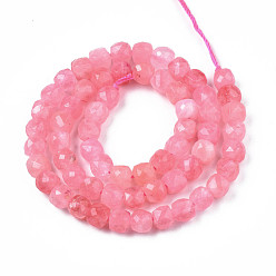 Rose Chaud Perles naturelles de quartz brins, teint, facette, cube, rose chaud, 5.5x6x6mm, Trou: 1mm, Environ 61~62 pcs/chapelet, 12.99 pouces~13.19 pouces (33cm~33.5cm)