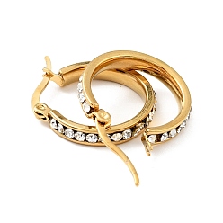 Golden Crystal Rhinestone Hoop Earrings, Vacuum Plating 202 Stainless Steel Earrings with 304 Stainless Steel Pins for Women, Golden, 20.5x3.5mm, Pin: 0.6mm