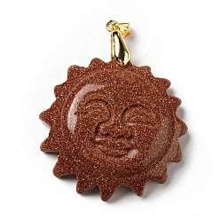 Goldstone Synthetic Goldstone Pendants, with Golden Tone Brass Findings, Lead Free & Cadmium Free, Sun with Smiling Face, 42x34~35x10.5mm, Hole: 3.8x5mm
