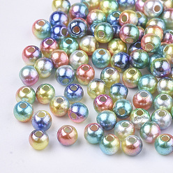 Colorful Rainbow ABS Plastic Imitation Pearl Beads, Gradient Mermaid Pearl Beads, Round, Colorful, 9.5~10x9mm, Hole: 1.6mm, about 1000pcs/500g