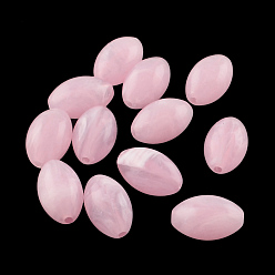 Бледно-Розовый Овальной имитация драгоценных камней акриловые бусины, розовый жемчуг, 20x12 мм, Отверстие : 2.5 мм , около 260 шт / 500 г