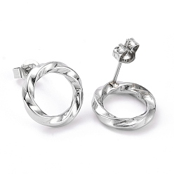 Stainless Steel Color 304 Stainless Steel Wave Ring Stud Earrings for Women, Stainless Steel Color, 13mm, Pin: 0.8mm