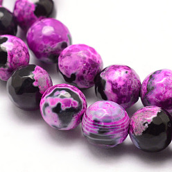 Orchid Natural Fire Crackle Agate Bead Strands, Round, Grade A, Faceted, Dyed & Heated, Orchid, 6mm, Hole: 1mm, about 61pcs/strand, 15 inch