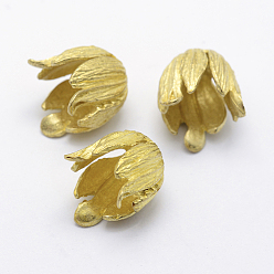 Raw(Unplated) Brass Bead Caps, Lead Free & Cadmium Free & Nickel Free, Flower, Raw(Unplated), 15x12.5mm, Hole: 2mm