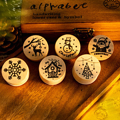 BurlyWood 6Pcs 6 Styles Christmas Theme Wooden Stamps, Column with Snowflake & Reindder & Christmas Tree & Santa Claus & Snowman & House, BurlyWood, 13.5x9x2.1cm, Stamp: 30x21mm, 1pc/style