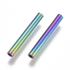 Rainbow Color Ion Plating(IP) 304 Stainless Steel Tube Beads, Rainbow Color, 25x3mm, Hole: 2mm