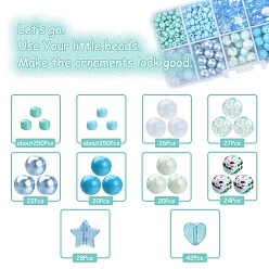 Blue DIY Beads Jewelry Making Finding Kit, Including Imitation Jade & Crackle & Star & Heart & Round Acrylic & Glass Beads, Blue, 4~10x3~9mm, Hole: 1~2mm, 709Pcs/box