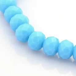 Deep Sky Blue Faceted Opaque Solid Color Crystal Glass Rondelle Beads Stretch Bracelets, Deep Sky Blue, 68mm