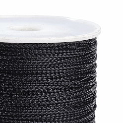 Black 1mm Jewelry Braided Thread Metallic Threads, Polyester Threads, Black, 1mm, about 109.36 yards(100m)/roll