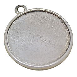 Antique Silver Tibetan Style Pendant Cabochon Settings, Plain Edge Bezel Cups, Double-sided Tray, Cadmium Free & Nickel Free & Lead Free, Antique Silver, 33x29x4mm, Hole: 2mm, Flat Round Tray: 26mm