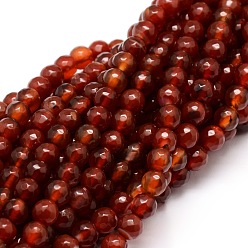 Rouge Orange Facettes agate naturelle perles rondes brins, teint, rouge-orange, 6mm, Trou: 1mm, Environ 64 pcs/chapelet, 14.7 pouce