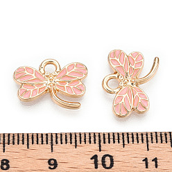 Pink Light Gold Plated Alloy Pendants, with Enamel, Cadmium Free & Lead Free, Dragonfly, Pink, 11x16x2mm, Hole: 2mm
