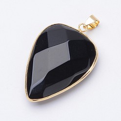 Mixed Stone Faceted Natural Mixed Stone Pendants, with Golden Tone Brass Findings, teardrop, 40x27x7~9mm, Hole: 4x5mm