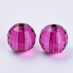 Medium Violet Red Transparent Acrylic Beads, Faceted, Round, Medium Violet Red, 8x8mm, Hole: 1.5mm, about 1770pcs/500g
