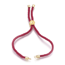 Cerise Cotton Cord Bracelet Making, with Brass Findings, Flat Round with Tree of Life, Real 18K Gold Plated, Cerise, 8-5/8 inch(22cm), Hole: 2mm