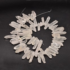 Clear Natural Quartz Crystal Beads Strands, Nuggets, Tusk Shape, Dyed, Clear, 6~9x18~26mm, Hole: 1mm about 46pcs/strand, 16 inch